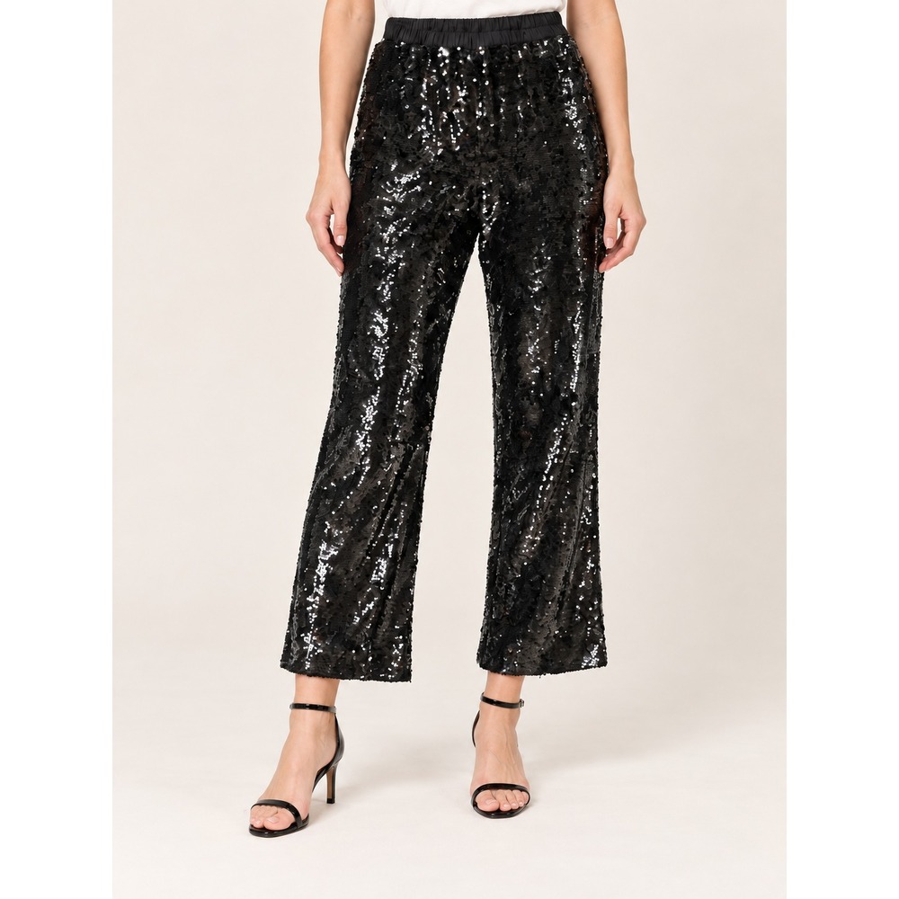 FIGUE Verushka Black Sequin Cropped Wide Leg Pull On Pants Holiday Party Small